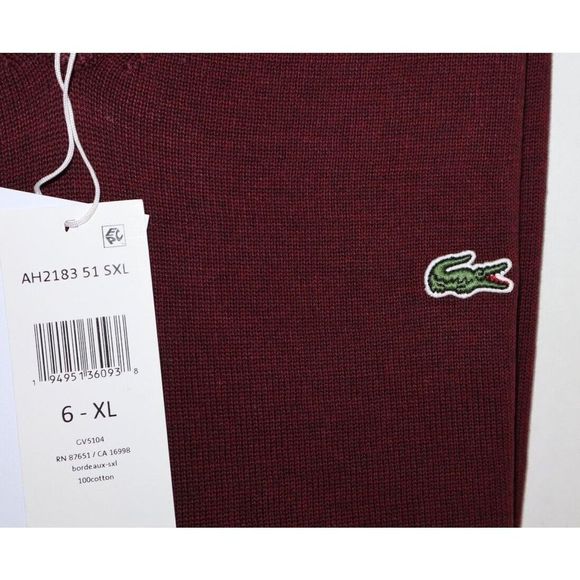Lacoste GV5104 Men's Sz XL Burgundy Vine Chine Cotton V-Neck Sweater $98 - Picture 5 of 7